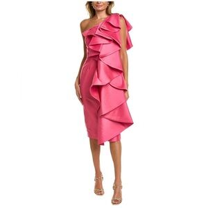 Badgley Mischka Ruffled One-shoulder Mikado Formal Dress